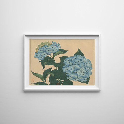 紫陽花の日本画絵画アートポスター☆水色梅雨和室インテリア夏和