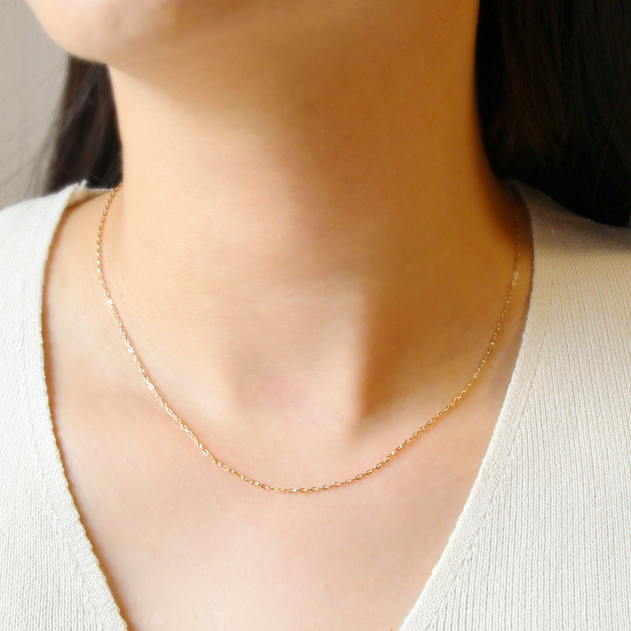 再販！冬のおしゃれに♡普段使い K10 シンプル 華奢 チェーンネックレス スキンジュエリー 重ね付けにも♪〈128〉