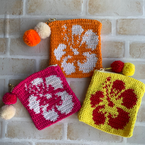 ハイビスカスの手編みポーチ ポーチ パンダの時間割り 通販 18012662