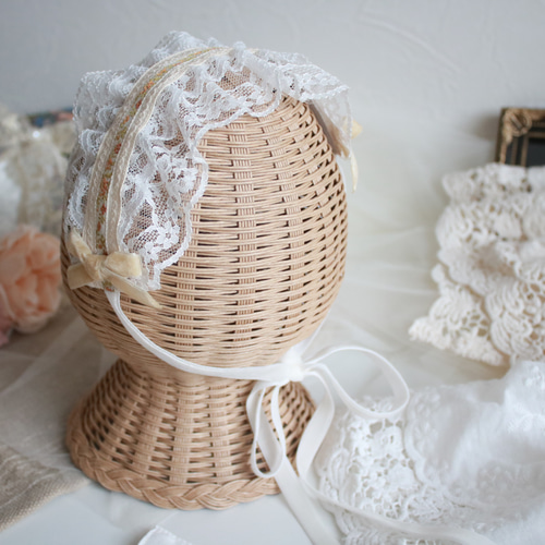 vintage ヘッドドレス カットレースのレースアップリボンヘッドドレス | BODYLINE
