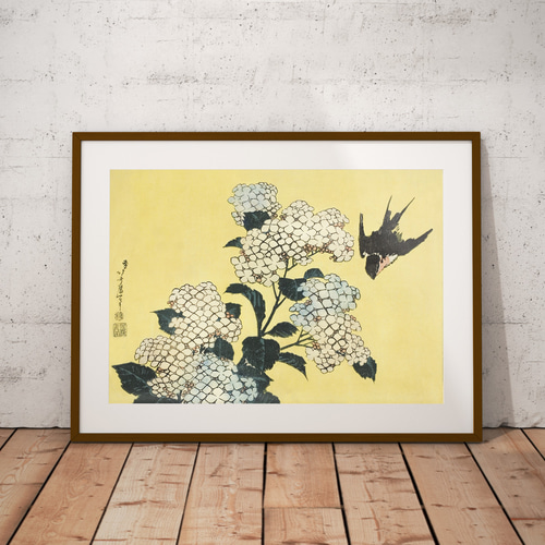 燕と紫陽花の日本画アートポスター☆パステルカラー和柄浮世絵和