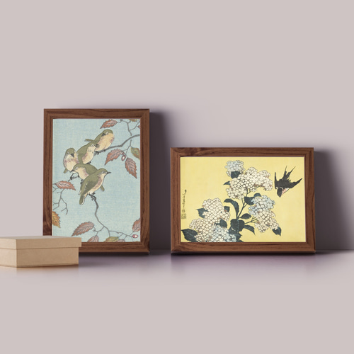 燕と紫陽花の日本画アートポスター☆パステルカラー和柄浮世絵和