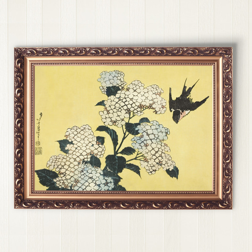 燕と紫陽花の日本画アートポスター☆パステルカラー和柄浮世絵和