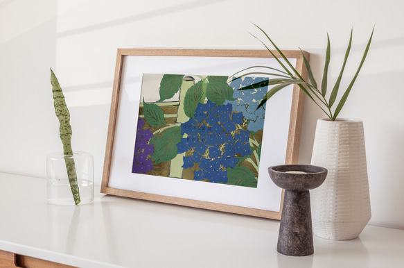 作者不詳 絵画 アートポスター 静物画 縁起物 紫陽花の青い花 作者不詳 絵画 アートポスター 静物画 縁起物 紫陽花の青い花