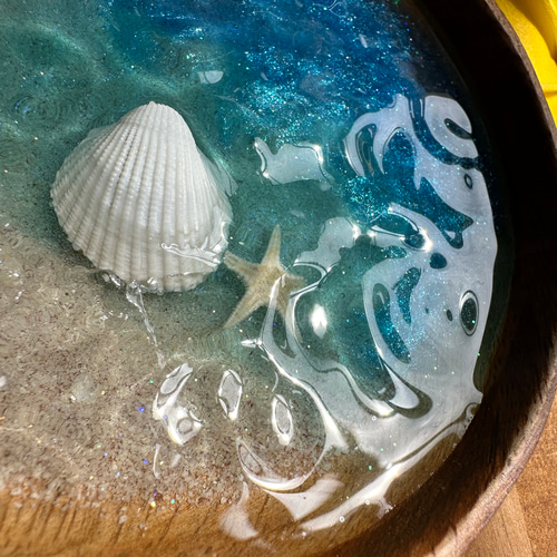 波紋プレート 穏やかな コンパクト オーシャンレジンアート 本物の砂を