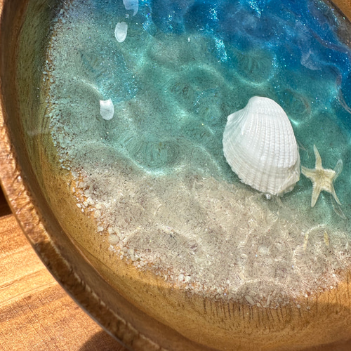 波紋プレート 穏やかな コンパクト オーシャンレジンアート 本物の砂を