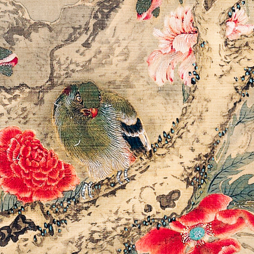 インコと紫陽花の日本画絵画アートポスター☆風景牡丹梅雨夏和室和柄