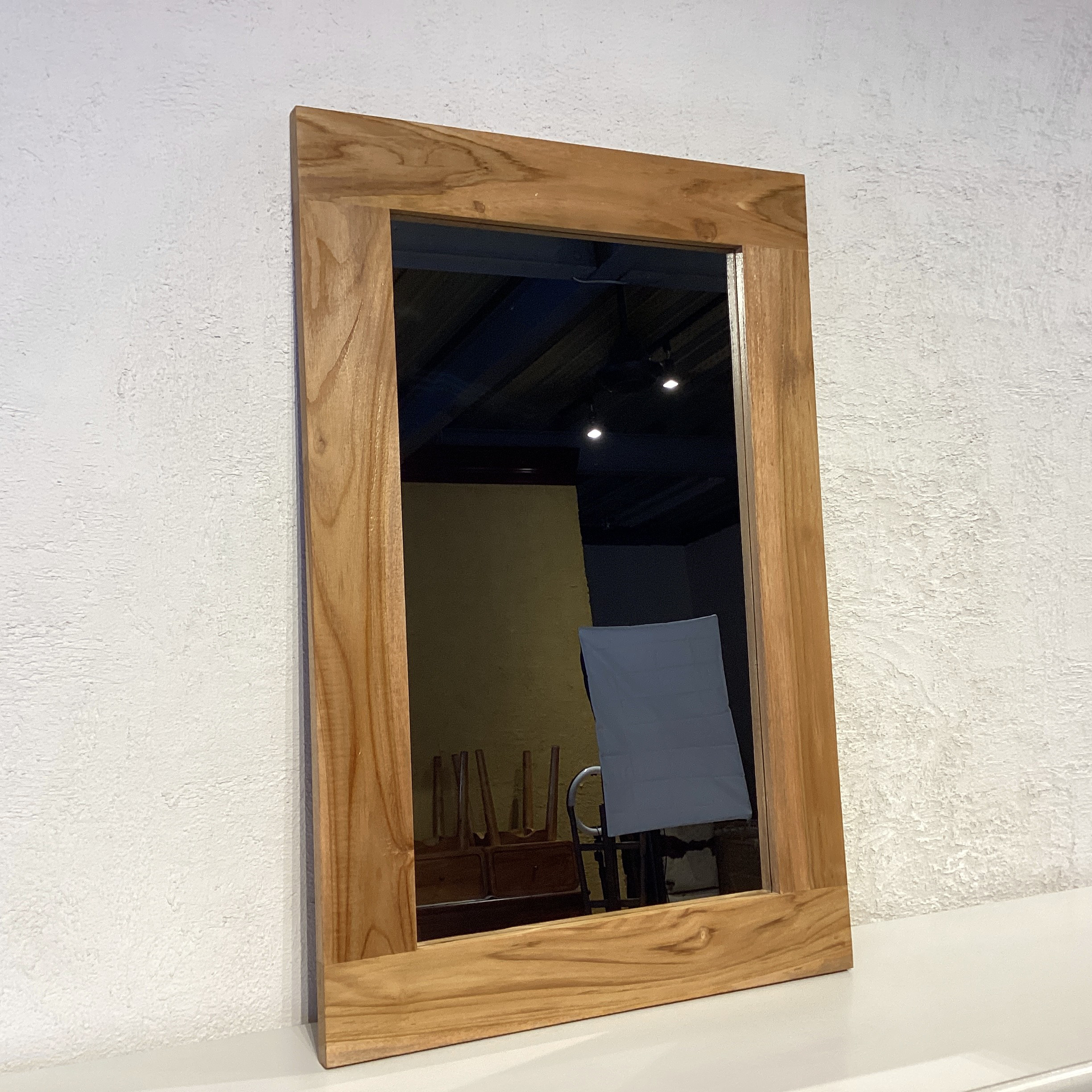 【訳ありな逸品】チーク無垢 木製フレーム 壁掛け 立てかけミラー ③　mir015