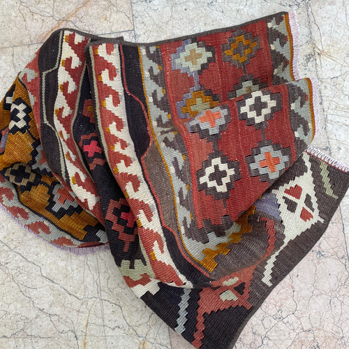 オールドキリム トルコ 手織り ヴィンテージ ラグ 87x58cm カーペット