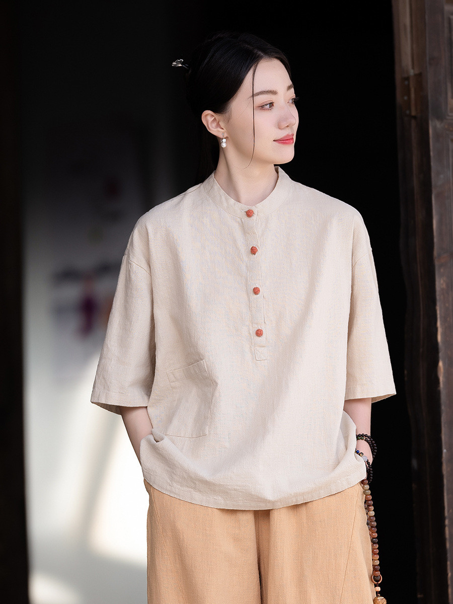 砂洗い亞麻半袖Tシャツ #8263半袖#亞麻色 4,779円