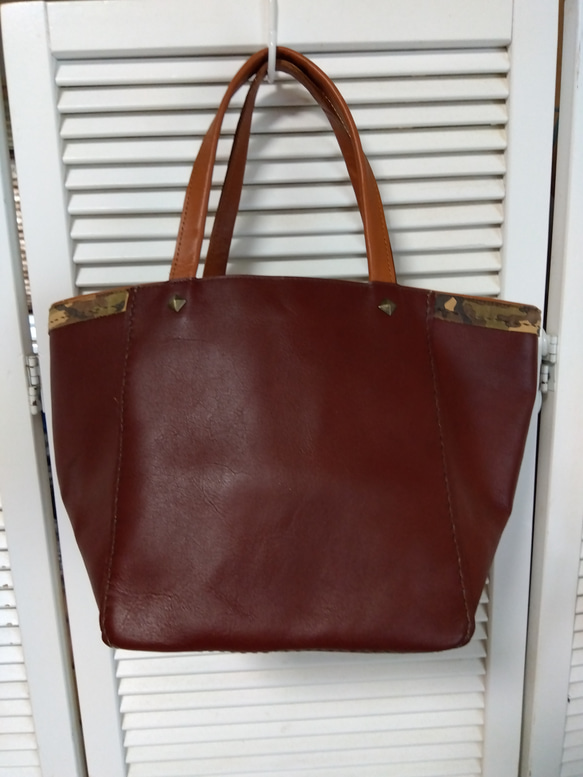 レザートートバック1枚革受注生産品　MOTOR 茶色革チャーム付き to-61-1-1.jpg?fitin=720:720