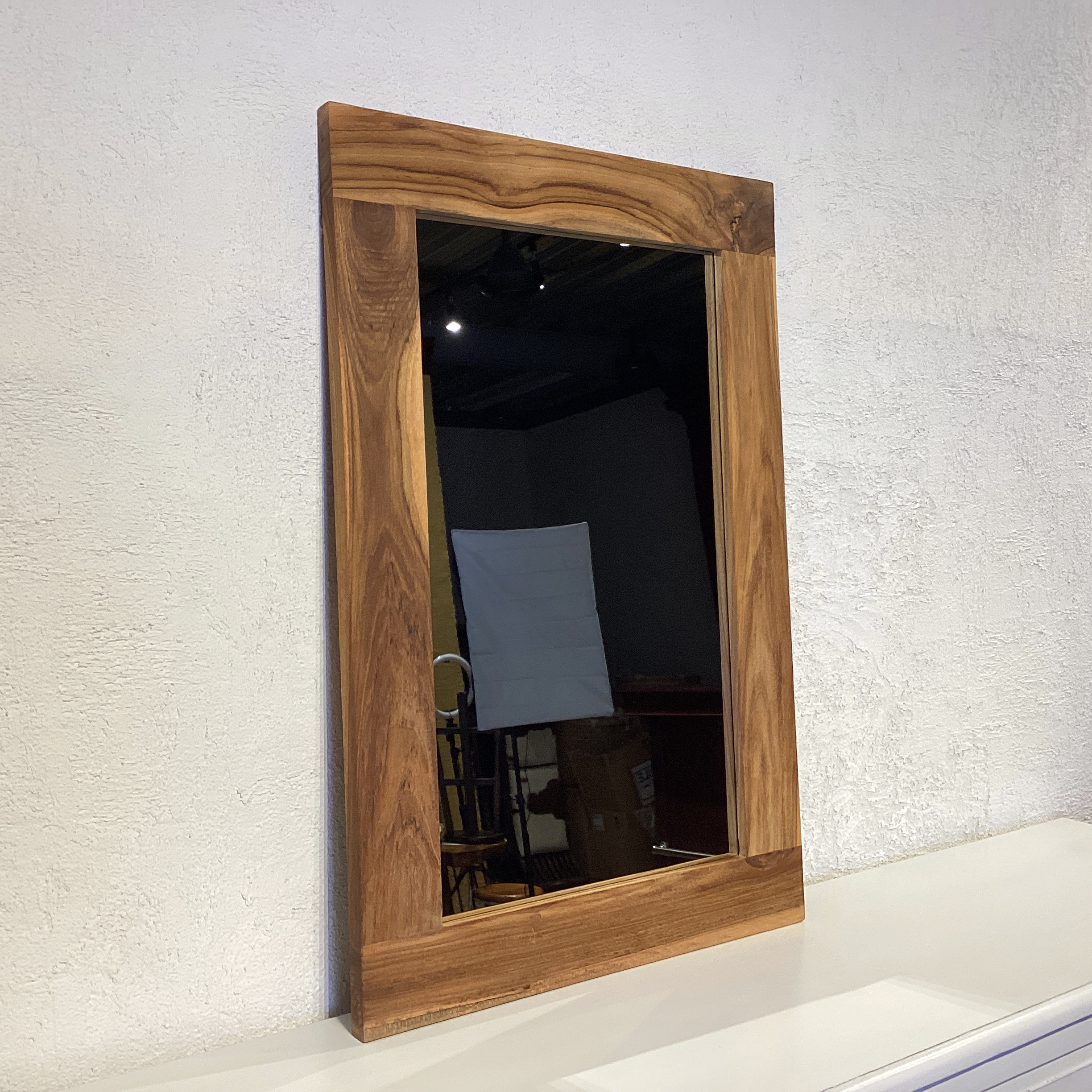 【訳ありな逸品】チーク無垢 木製フレーム 壁掛け 立てかけミラー ④　mir015