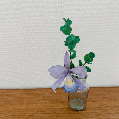 クレイフラワー＊樹脂粘土のカトレアとユーカリのミニブーケ＊ アート