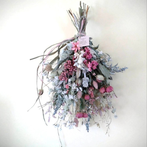 再販開始！！H約45cm♡ピーチピンクのラークスパーとピンクバラ♡小花