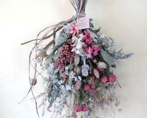 再販開始！！H約45cm♡ピーチピンクのラークスパーとピンクバラ♡小花