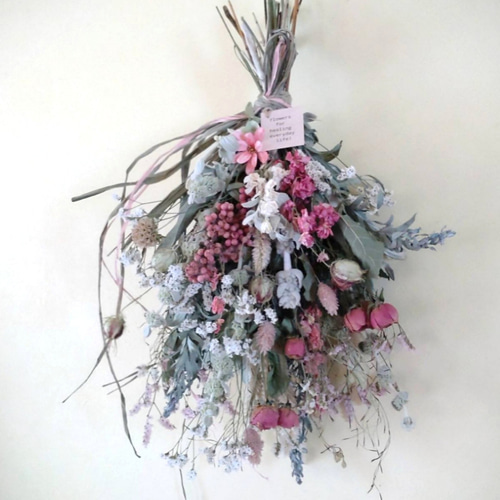 再販開始！！H約45cm♡ピーチピンクのラークスパーとピンクバラ♡小花