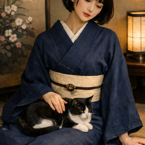 小千谷縮　着物　大きいサイズ 小千谷縮「ストライプ」ネイビー×ライトブルー/杉山織物/オーガニック