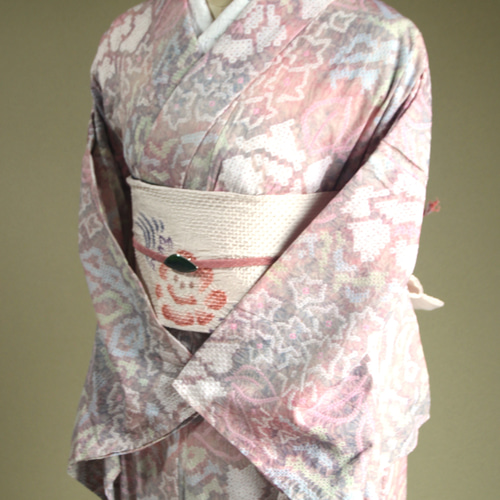 ◇現代 有松鳴海絞 浴衣◇【グレー桃藤ぼかし】ニュアンスグレー