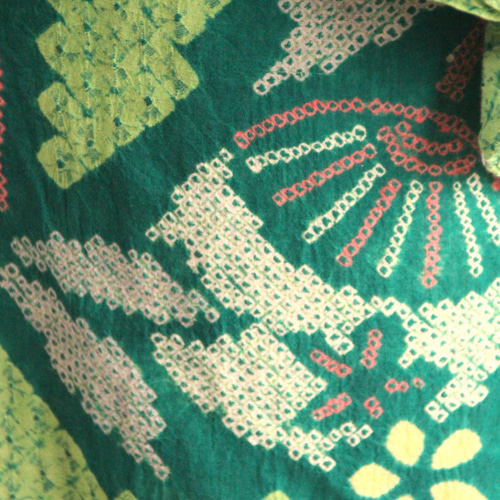 ◇現代 有松鳴海絞 浴衣◇【浅黄緑 緑黄他】扇に蜉蝣が幻想的な雰囲気