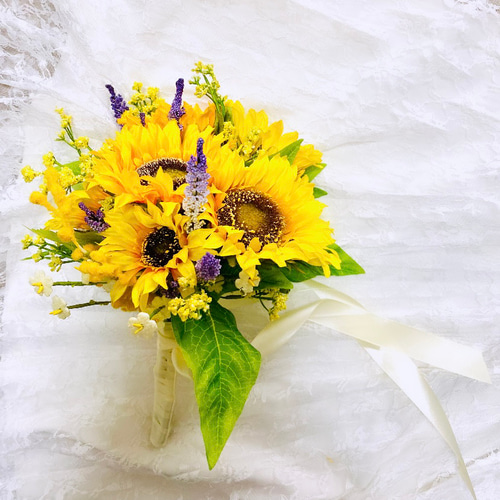 ✨ひまわりとラベンダーのウェディングブーケ〜 ブーケ flower box6