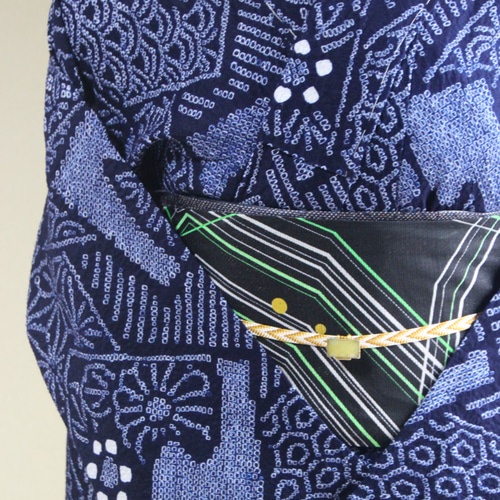 ◇現代 有松鳴海絞 浴衣◇【グレーネイビー赤紫】細かい絞りで表現され