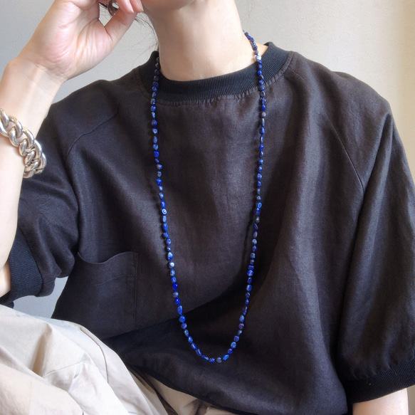 ラピスラズリネックレスオールノット仕上げ silver925ロングネックレス  