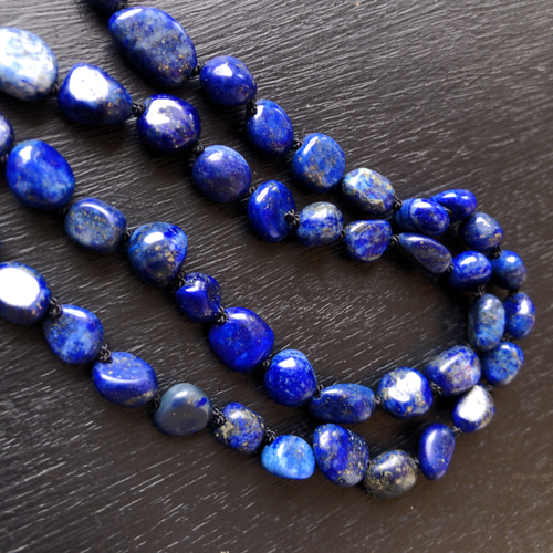 ラピスラズリネックレスオールノット仕上げ silver925ロングネックレス  