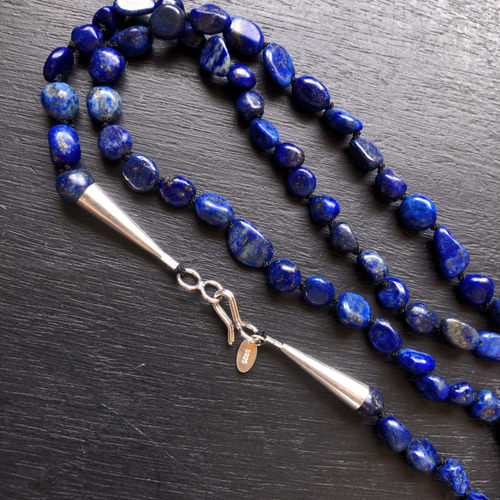 ラピスラズリネックレスオールノット仕上げ silver925ロングネックレス  