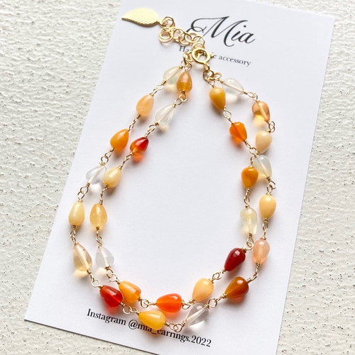 ファイアオパールの2連ブレスレット 14KGF ブレスレット Mia earrings 