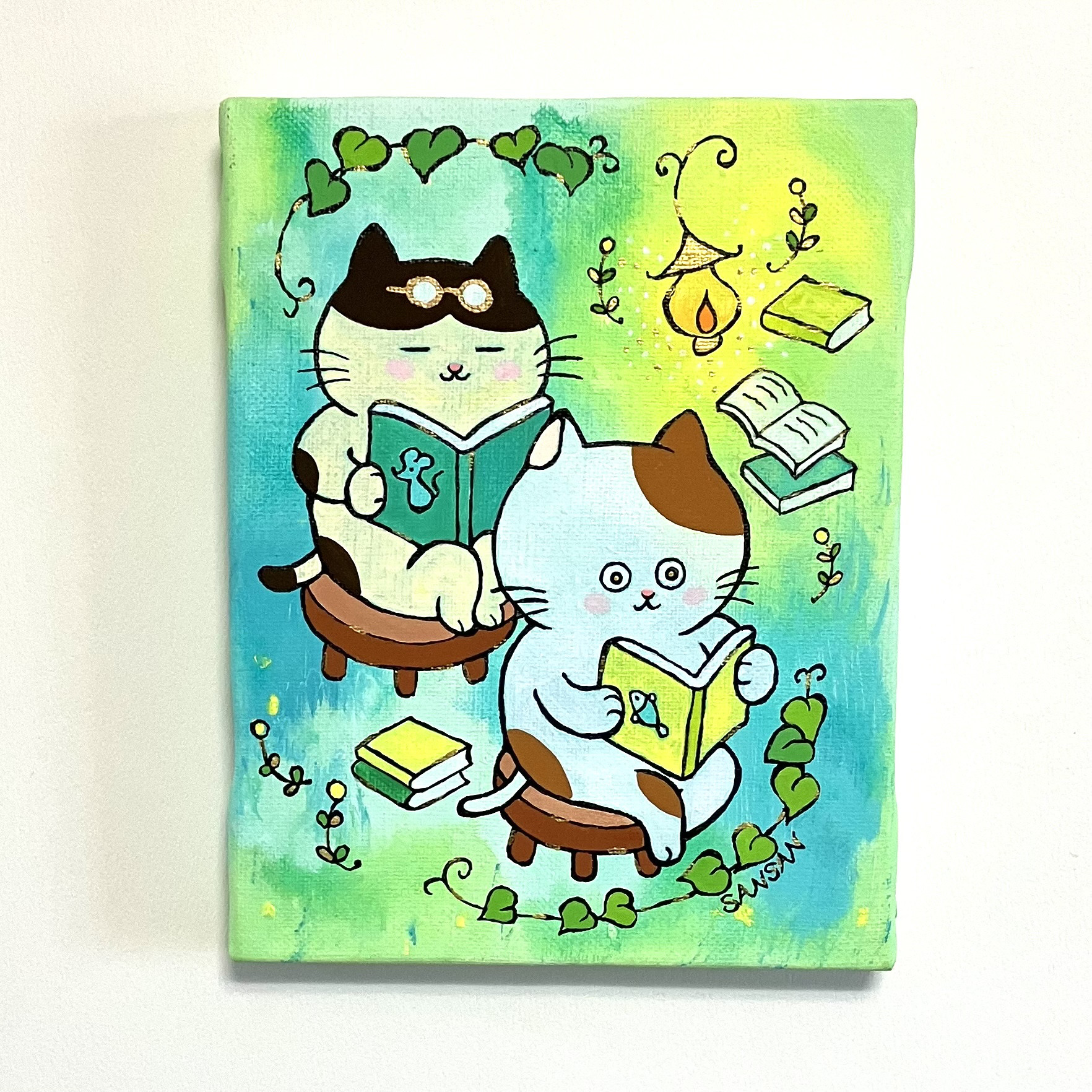 【たぶん32匹の猫】　原画　一点物　キャンバス　猫　現代アート　イラスト