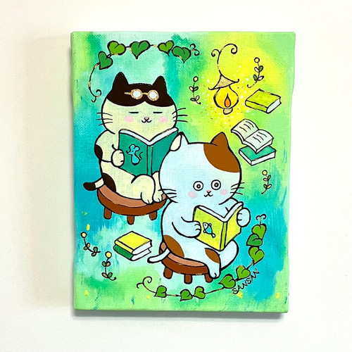 カラフルな猫　アクリル画　キャンパス 猫ミニキャンバスアクリル画【送料無料】