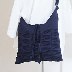 ［売約済］ひらひらショルダーバッグコーデュロイネイビー＆ボルドー 11枚目の画像