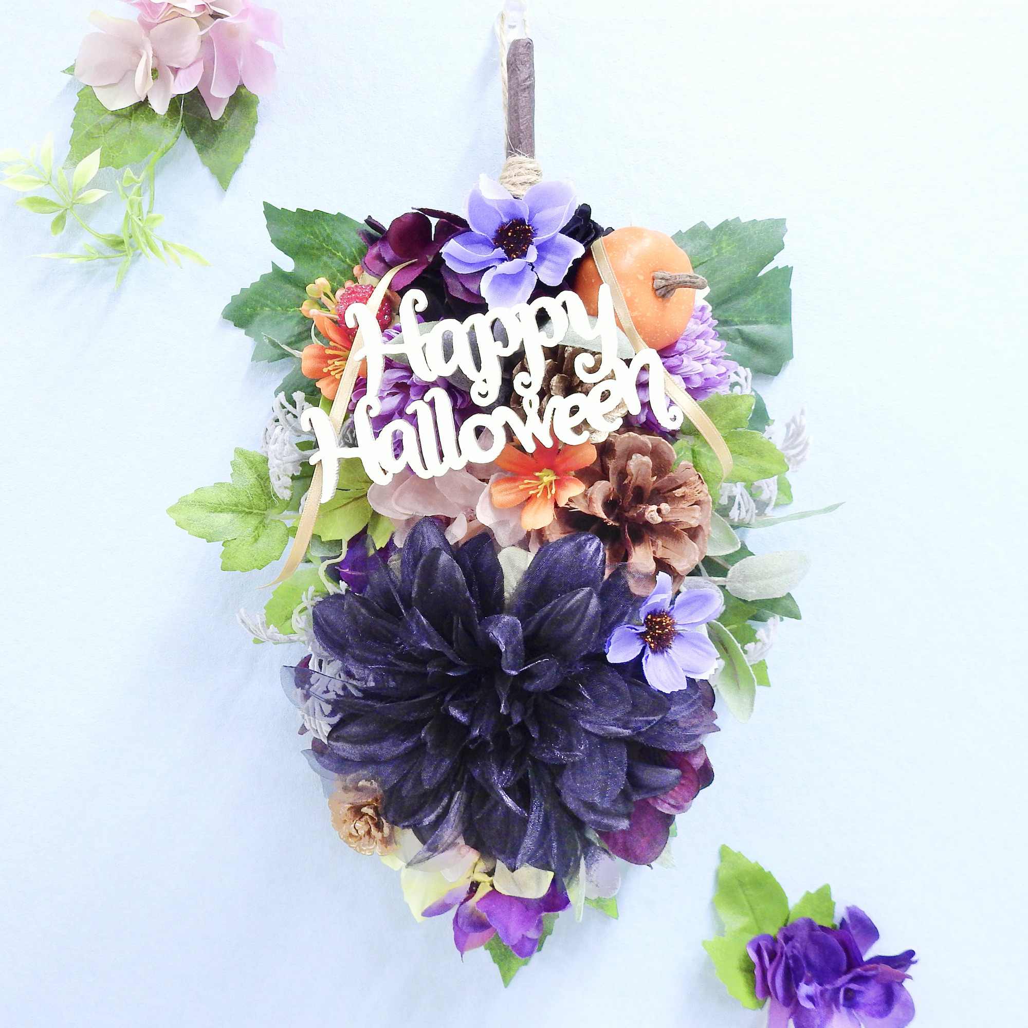 新作＊ 秋のスワッグ（ブラックダリア）ハロウィンプレート付き ＊