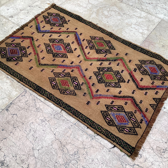 オールドキリム トルコ 手織り ヴィンテージ ラグ 87x58cm カーペット 
