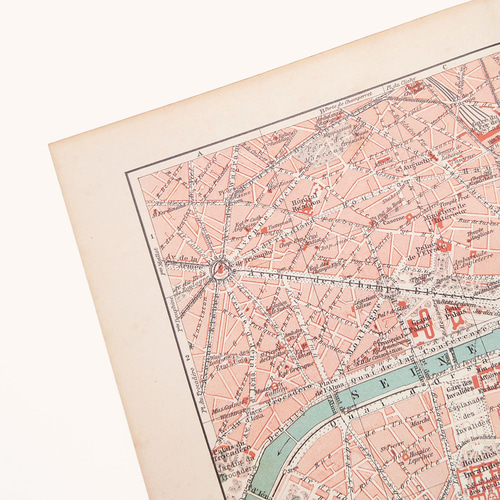 フランス パリ都心部 アンティークマップ 古地図 ヴィンテージペーパー