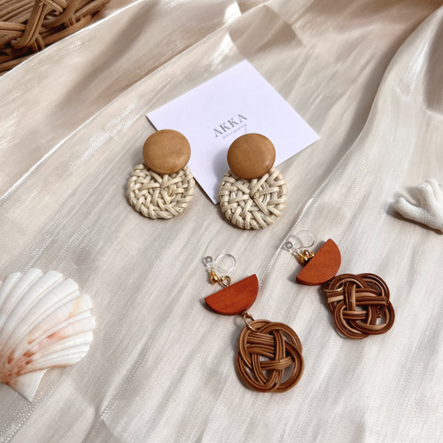 rattan wood motif earring ラタン ウッドモチーフ イヤリング ピアス
