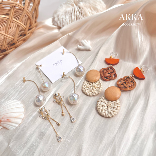 rattan wood motif earring ラタン ウッドモチーフ イヤリング ピアス