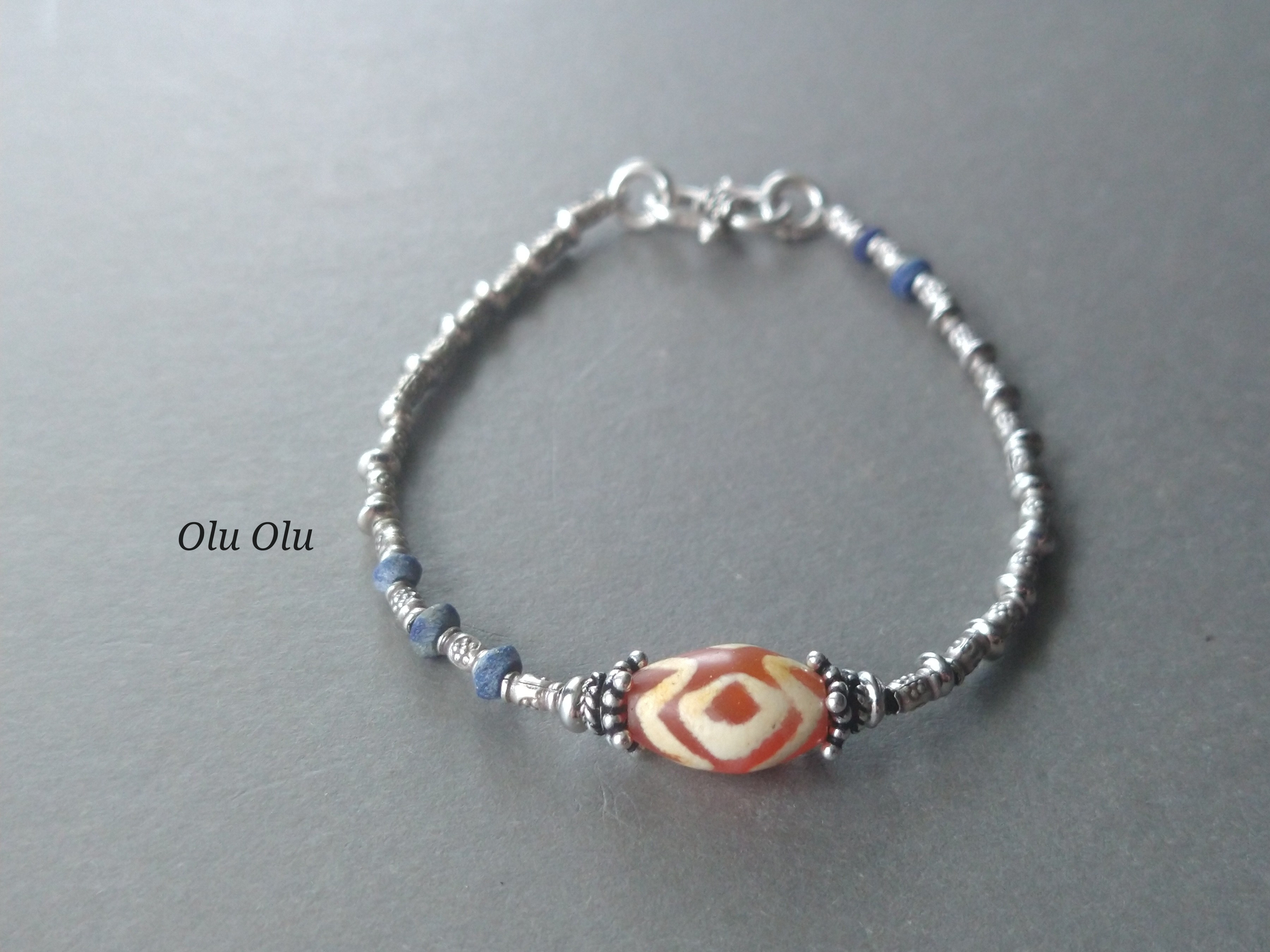 エッチドカーネリアン×ラピスラズリ×カレンシルバーのブレスレット