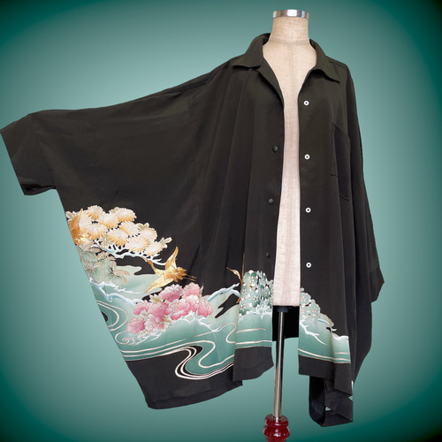 男女兼用 ドルマンシャツ フリーサイズ ビッグシャツ 着物リメイク  