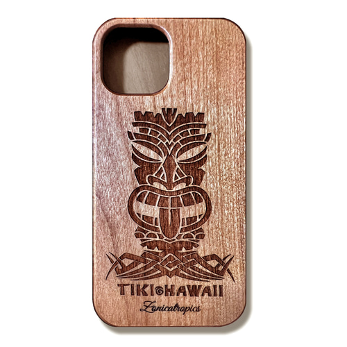 iPhone 【TIKI・HAWAII-2】桜ウッドケース 限定機種 木製ケース ハワイ
