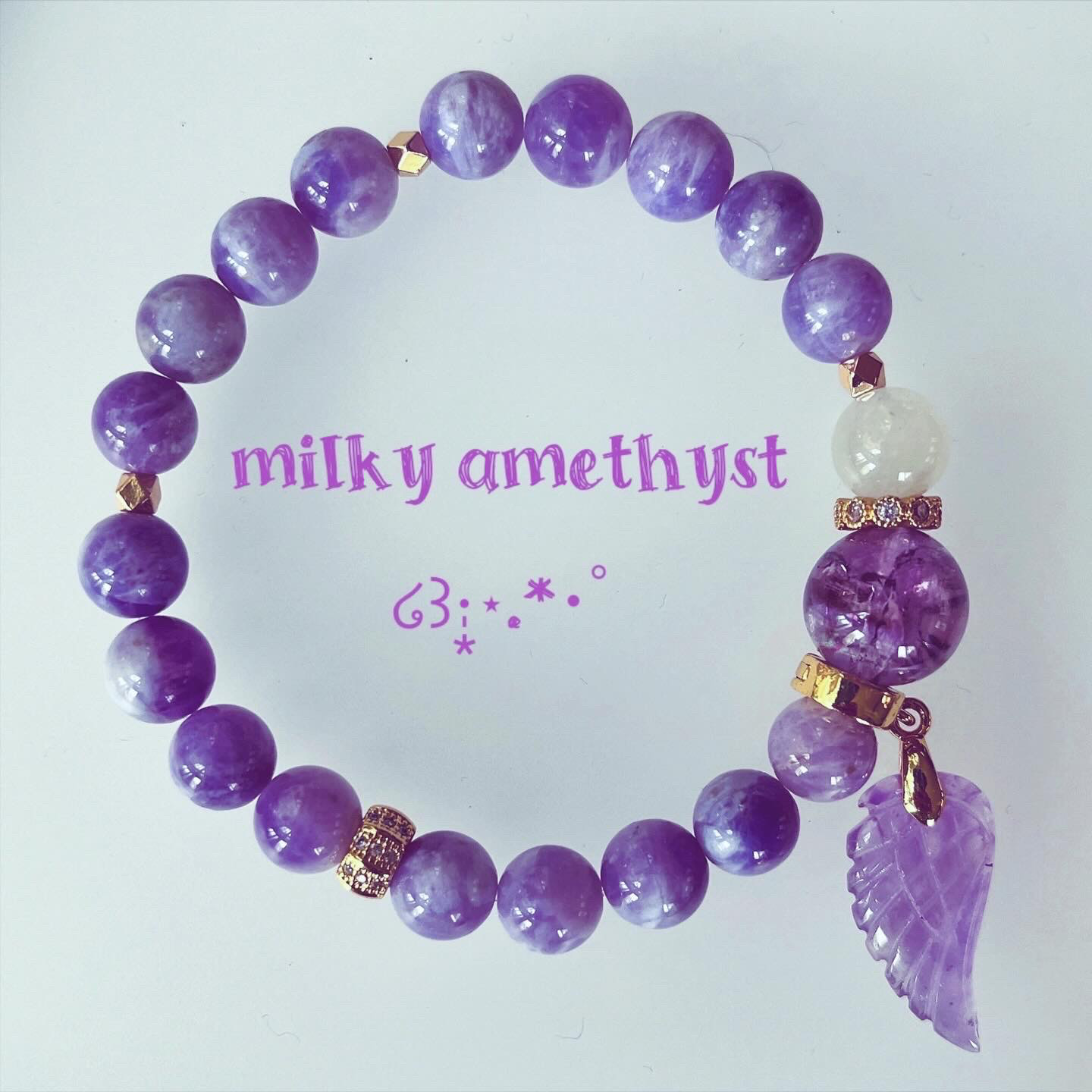 【アメジスト】ミルキーアメジスト　アメジストブレスレット　ミルキー水晶　アイリス水晶　水晶ブレスレット