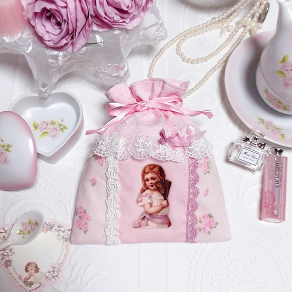 ヴィクトリアン YUWA 女の子 巾着 ポーチ バラ 薔薇 rose ピンク  