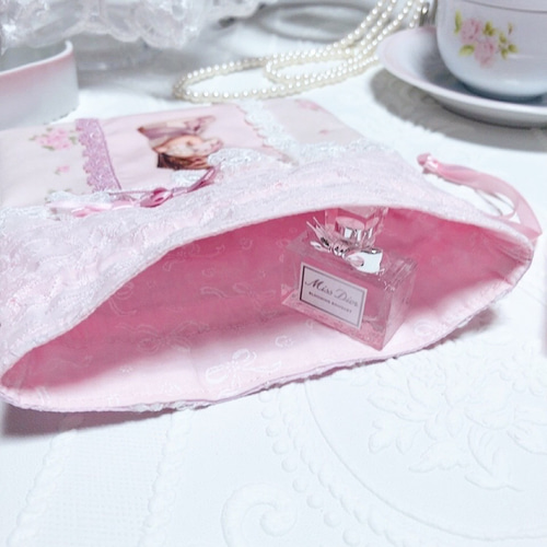 ヴィクトリアン YUWA 女の子 巾着 ポーチ バラ 薔薇 rose ピンク  