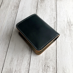 完成品 Horweenシェルコードバングリーン×マーブルブラック 二つ折り ミニウォレット 総手縫 18枚目の画像