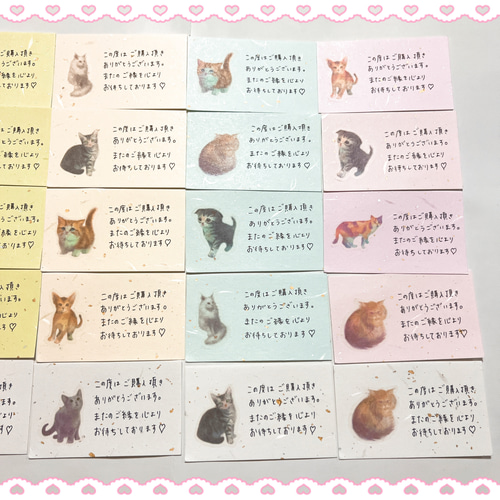 送料無料】 サンキューカード 猫 和紙 手書き 20枚 セット