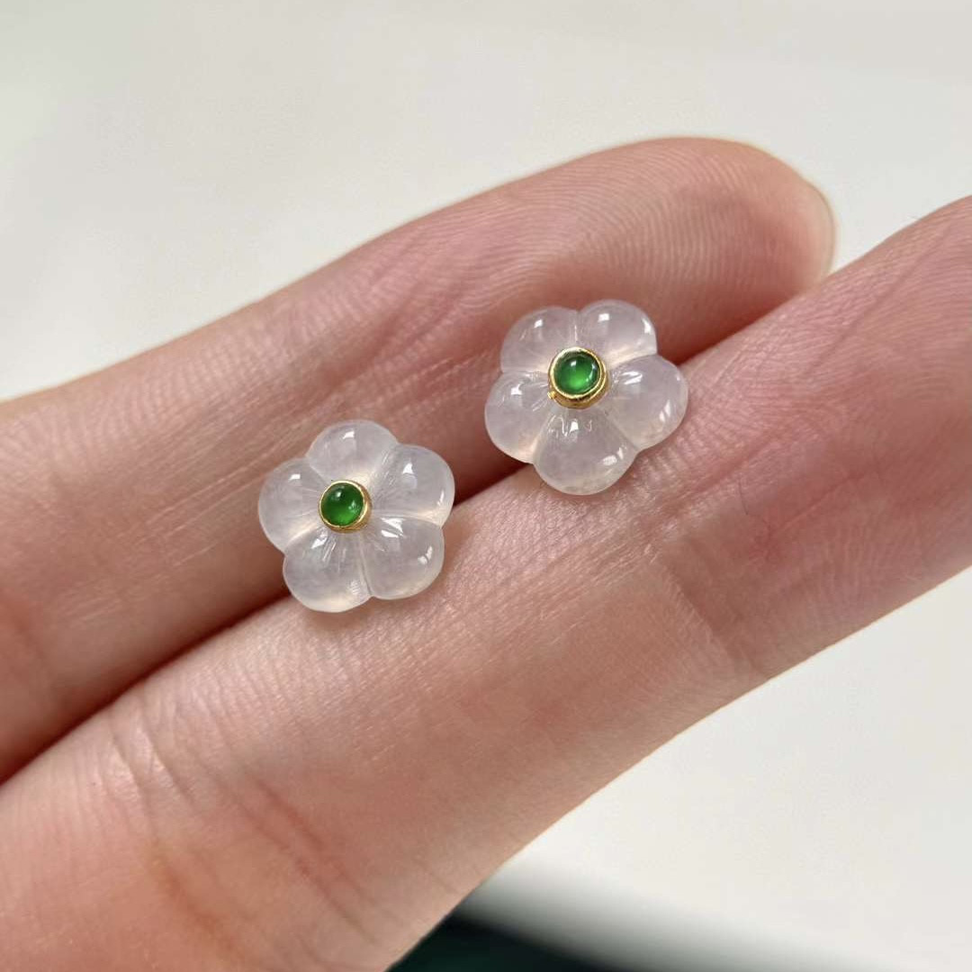 新品 翡翠 天然 A貨 ヒスイ ピアス k18 ピアス お花 本ヒスイ アクセサリー