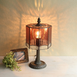 アンティーク調テーブルランプスタンドと紅葉のガラスランプシェード