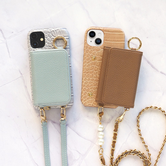 スマホケース スマホカバー iPhoneケース【くすみ クロコダイル×カード 