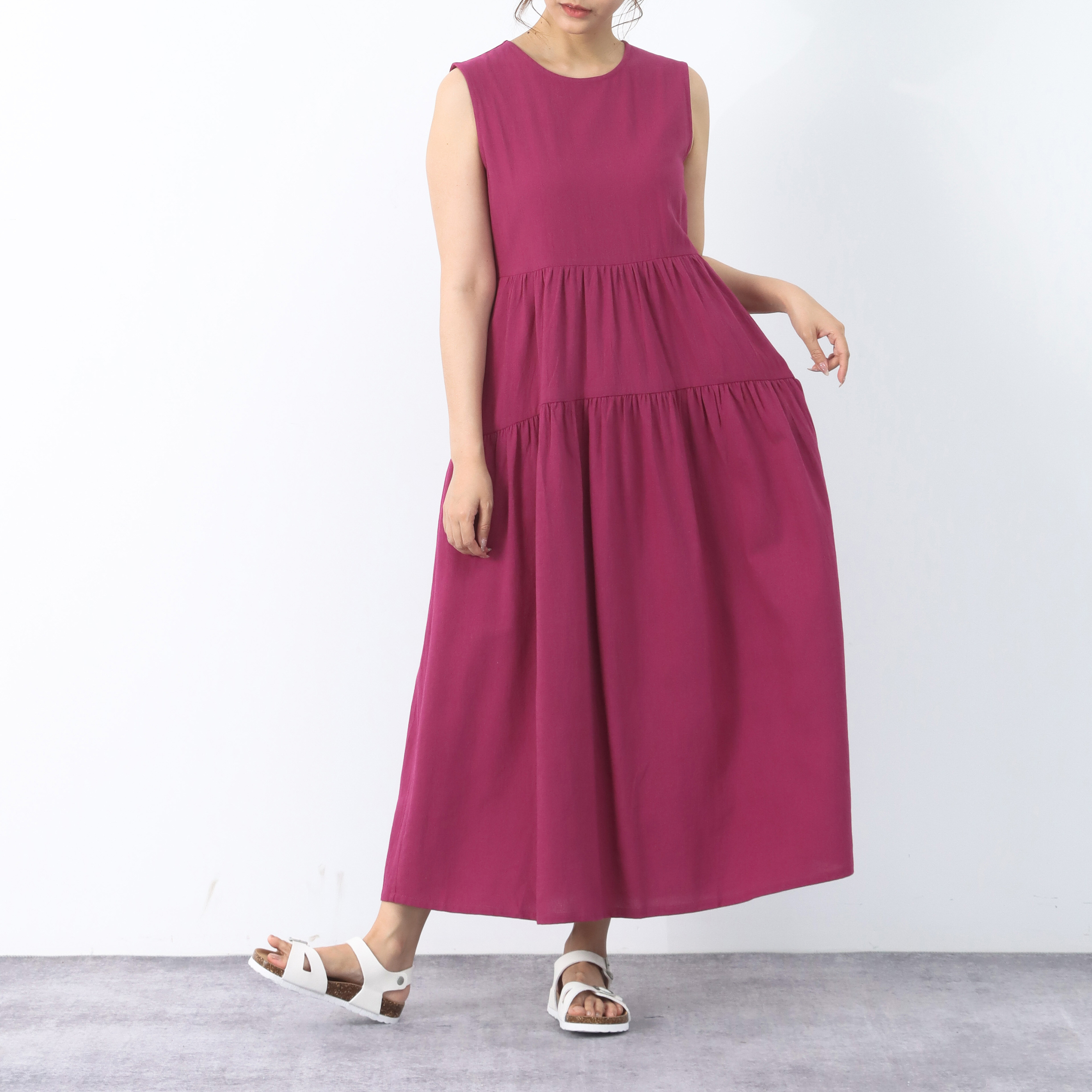 裾上げ無料♪サイズオーダー可♪ 26色展開 コットン ギャザー　ロングワンピース