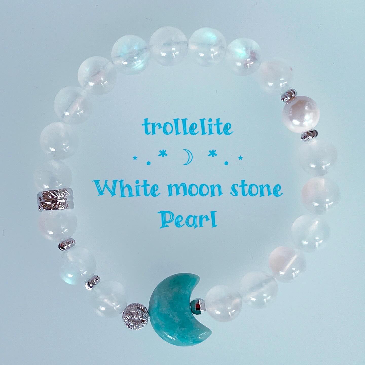 夏限定2024【ムーンストーン】ホワイトムーンストーン トロレアイト 淡水パール ムーンストーンブレスレット